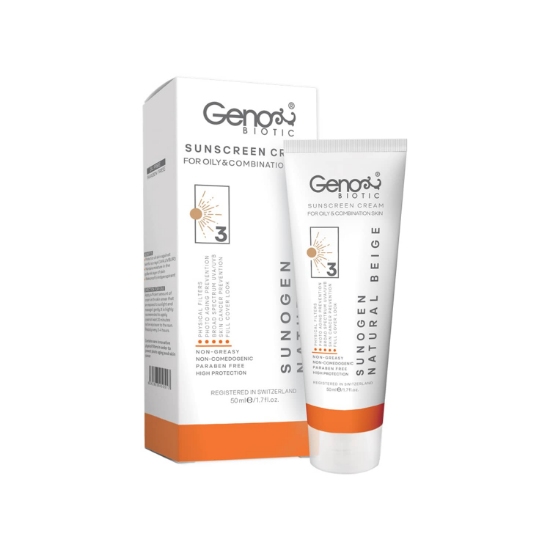 تصویر  کرم ضد آفتاب فاقد چربی SPF50 ژنوبایوتیک - بژ طبیعی