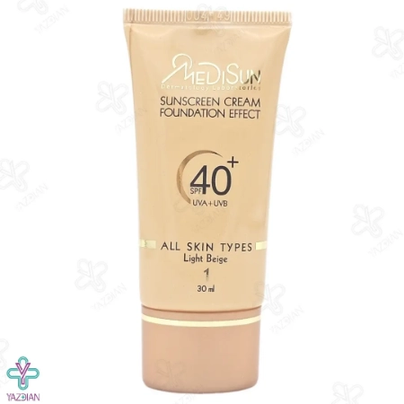 کرم ضد آفتاب SPF 40 مدیسان با پوشش کرم پودر مناسب انواع پوست - بژ روشن	