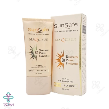کرم ضد آفتاب SPF50 پودری و پرایمری سان سیف - بژ ابریشمی
