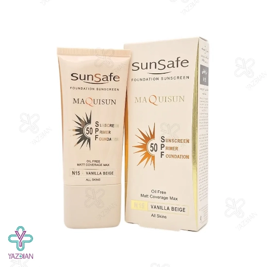 کرم ضد آفتاب SPF50 پودری و پرایمری سان سیف - بژ وانیلی