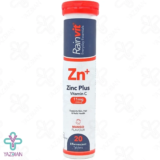 قرص جوشان زینک پلاس ویتامین ث 500 رین ویت باطعم انبه - 20 عددی	