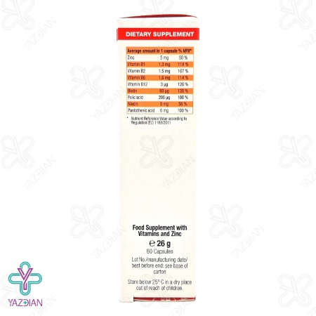 کپسول پوست.مو و ناخن زینک پلاس 5 یوروویتال - 60 عددی	