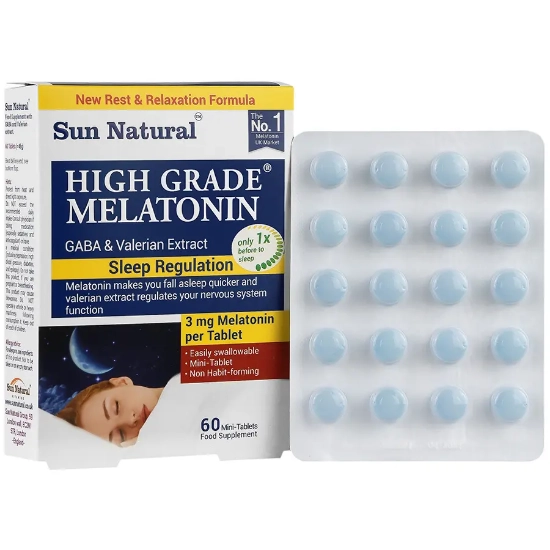تصویر  قرص آرام بخش ملاتونین 3 و گابا های گرید سان نچرال - 60 عددی